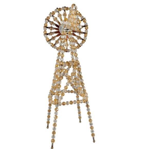 Vintage Beaded Windmill Sculpture Gold Amber Plastic Bead Handmade 13" Farmhouse - Picture 15 of 16